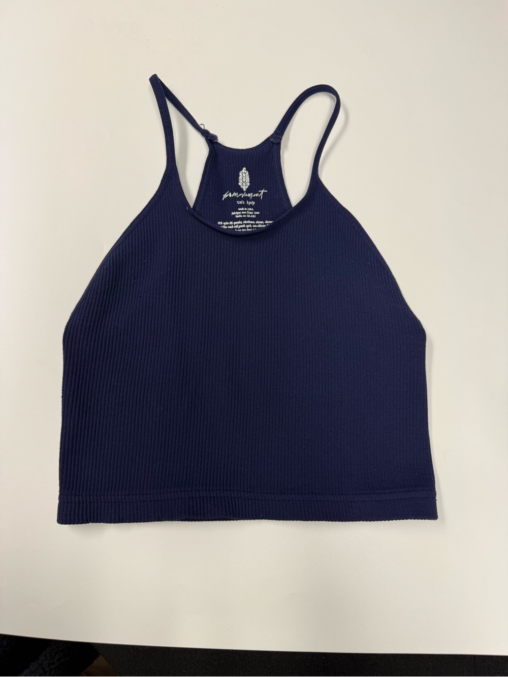Free People Movement Happiness Runs Crop Tank Size XS/S Navy Blue Ribbed Active